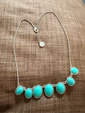 Liz Claiborne Turquoise Oval Stone Silver Necklace